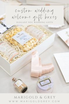 the wedding gift box is open and ready to be filled with treats, candy, and more