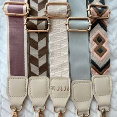 These straps can be used as a Popular Tumbler Crossbody Strap, Removable Mix and Match Bag Strap, Travel Accessory, Custom Engraved Boho Shoulder Strap, For Everyday Outing. Looking for a different or unique strap for your tumbler sleeve/pouch? Want to stand out from the crowd with an engraved strap? Or just looking for another strap for your crossbody purse? These straps are for you!  *Stanley tumbler and sleeve/pouch not included HOW TO ORDER: ------------------------------------------ 1) Choose between purple/cream, light pink/black, brown/tan, gray, or cream strap with leather. Along with engraving or no engraving. *Please note that strap colors may appear differently in person versus the computer or cell phone screen.  2) If engraving on leather, choose font from drop down box (we can Custom Strap, Travel Carrier, Stanley Tumbler, Engraved Initials, Purse Strap, Phone Screen, Custom Tumblers, Crossbody Purse, Baby Bag