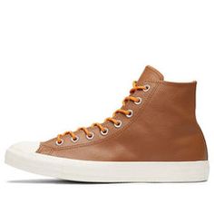 Converse Chuck Taylor All Star High 'Warm Tan' 163337C Cream Sneakers With Rubber Sole For Fall, Converse Beige Leather High-top Sneakers, Beige Leather Converse High-top Sneakers, Converse Beige Leather Sneakers, Converse Leather High-top Sneakers For Spring, Beige Leather Converse Sneakers, Run Star Hike, Brown Leather Shoes, Black Gums