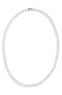 Top off your look with pavé cubic zirconia on this collar necklace set with stones in graduated sizes to focus more sparkle front and center. 17" length; 1/8" width Box clasp closure 14k-gold layer or platinum layer/cubic zirconia Imported Silver Cubic Zirconia Tennis Necklace With Pave Setting, Elegant Silver Necklace From Nordstrom, Elegant Silver Necklaces By Nordstrom, Nordstrom Elegant Silver Necklace, Box Clasp, Tennis Necklace, Collar Necklace, Necklace Set, Cubic Zirconia