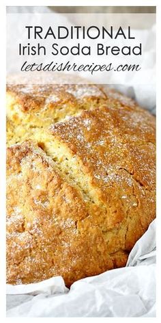 traditional irish soda bread in a basket with text overlay