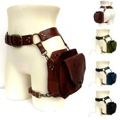 Steampunk Outfits, Waist Bag Fashion, Thigh Bag, Medieval Belt, Steampunk Leather, Fair Outfits, Leather Waist Bag, Style Steampunk, Leg Bag