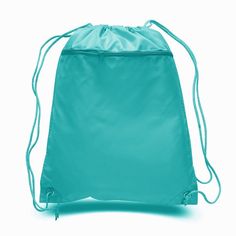 a bright green drawsack bag on a white background