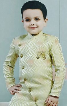 Boys Sherwani & Pant made from print silk fabric by Paaie LLC. This Sherwani has a front button closure placket, full sleeves and side pockets for increased functionality, suitable for festivals and party wear. Kids measurements for basic knee length in INCHES Size Age Shoulder Chest Waist 1 Size 2-3Y 10 23 15 2 Size 3-4Y 10.5 24 17 3 Size 4-5Y 11 25 18 4 Size 5-6Y 12 26 18 5 Size 6-7Y 12.5 28 19 6 Size 7-8Y 13 29 19 7 Size 8-9Y 14 30 20 8 Size 9-10Y 14.5 31 21 9 Size 10-11Y 15 32 23 10 Size 12- Bollywood Style Long Sleeve Pant Set For Eid, Unstitched Long Sleeve Pant Set For Festive Occasions, Traditional Long Sleeve Pant Set, Traditional Long Sleeve Pant Set With Zari Work, Festive Long Sleeve Pant Set With Dabka, Long Sleeve Party Sets For Transitional Season, Long Sleeve Sherwani For Festive Party, White Long Sleeve Churidar For Party, Festive Long Sleeve Sherwani For Party