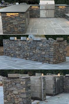 Fieldstone Dark Ledgestone Outdoor Kitchen Outdoor Kitchen Stone Wall, Outdoor Pizza Kitchen, Kitchen Stone Wall, Outdoor Grill Ideas