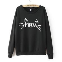 Meow lettres imprimer Emoji sweat chat motif Casual Sport Sudaderas Mujer 2016 Felpe Donna à manches longues femmes Hoodies C66(China (Mainland)) Sweat Noir, Mode Shoes, Black Cat Print, Cat Fashion, Cat Sweatshirt, Sweatshirt Outfit, Latest Street Fashion, Black Sweatshirt, Round Neck Sweatshirts