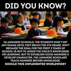 an ad for japanese school children with the caption did you know? in japanese schools, the students don't get any exam until they reach the firsts