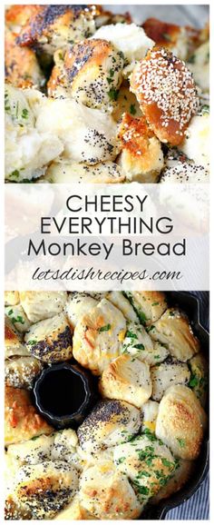 cheesy everything monkey bread recipe with text overlay