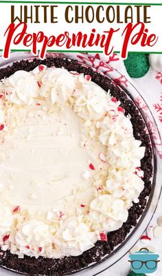 a white chocolate peppermint pie on a platter