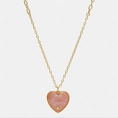 Coach Signature Pink Heart Necklace - 28" Long Brand New! What A Beautiful Necklace! I Personally Fell In Love With It And I Really Like The Long Length. It's Very Well-Made & So Pretty While Not Dainty. Details: ~ Plated Brass And Plastic ~ Lobster Clasp Closure ~ 28" (L) ~ Style No. C7947 * Pair With The Matching Heart Stud Earrings! (Sold Separately) Pink Heart Necklace, Heart Stud Earrings, Outfits 2022, Heart Studs, Heart Earrings Studs, Beautiful Necklace, Fashion Jewelry Necklaces, Fell In Love, Pink Heart