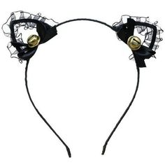 a black headband with two bells on it's side and lace around the ears