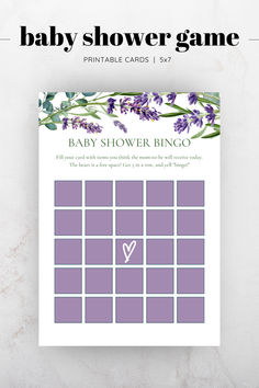 a baby shower game with lavender flowers on it