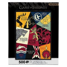 the game of thrones poster is shown with different colors and symbols on it's sides