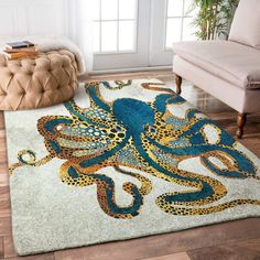 an octopus rug in a living room