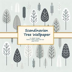 the scandinavian tree wallpaper is available in various sizes and colors, including black and white trees