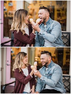 two people eating ice cream and smiling at each other