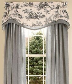 an open window with curtains in front of it and a tree outside the window sill