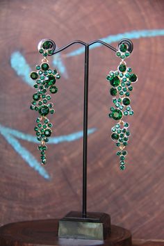 Emerald Green Dangle Earrings Rhinestone Pageant Earrings | Etsy Crystal Rhinestone Jewelry For Prom, Green Sparkling Jewelry For Party, Sparkling Green Jewelry For Party, Green Cubic Zirconia Crystal Earrings For Party, Green Cubic Zirconia Party Earrings, Green Sparkling Stones Earrings For Party, Green Crystal Earrings With Sparkling Stones For Party, Glamorous Green Crystal Earrings For Party, Glamorous Rhinestone Jewelry For Prom