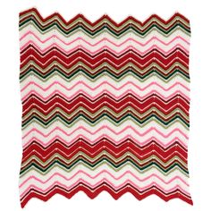 a crocheted blanket with red, green and pink stripes