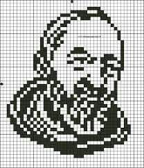 an image of a man with a beard and mustache in black and white on a cross stitch pattern