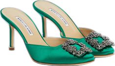 Green Manolo Blahnik, Green Satin, Manolo Blahnik, Entrance, Dust Bag, Buckle, Satin, Collage, Heels