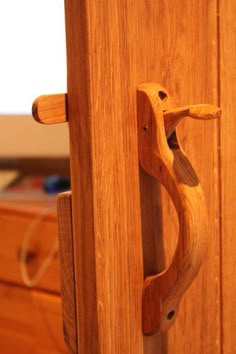 a close up of a wooden door handle