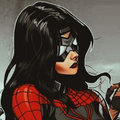 a drawing of a woman dressed as spider - man with black hair and makeup on