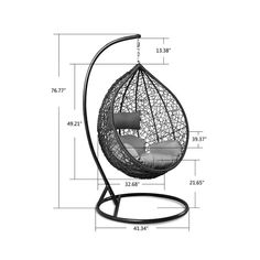 the hanging egg chair is shown with measurements