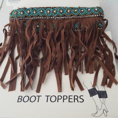 Nwt 5 In Brown Suede Fringe W Turquoise Bead Trim On Top Boot Topper Eith Velcro At Ends To Hold Closed And 2 Extra Metal Hooks That Go Over Uour Boot For Extra Security Diy Boot Jewelry, Dance Western, Cowgirl Things, Period Dresses, Black Fur Boots, American Costume, Suede Fringe Boots