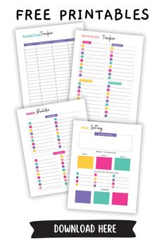 three free printable planner pages with the text,'free printables '