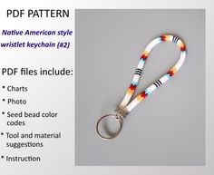 a keychain made out of multicolored beads with a metal ring on it