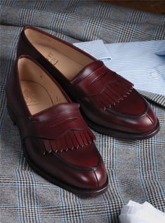 The Sonning Kiltie Loafer in Burgundy Calfskin - The Ben Silver Collection Elegant Burgundy Loafers With Rubber Sole, Classic Red Tassel Loafers For Business, Semi-formal Tassel Loafers With Leather Sole For Fall, Classic Burgundy Loafers For Formal Occasions, Classic Red Loafers For Semi-formal Occasions, Goodyear Welted Loafers For Semi-formal Fall, Classic Burgundy Dress Shoes For Galas, Ben Silver, Crockett And Jones