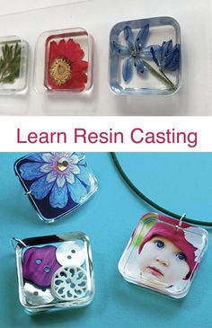 four glass pendants with flowers on them and the words learn resin casting with little - windows com