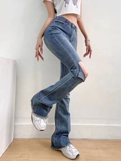 ⚡️Free Shipping 2022 Vintage Flare Leg Ripped Jeans Blue M under $50.00 in Jeans Online. Style: Casual/Street/Vintage/Y2K. Main Material: Cotton, Acrylic. Fit Type: Flare Leg. : Shaped to an ankle-flare silhouette, these jeans featured a rip hole at the knee, with a frayed raw hem, 5 pockets design, and zip button fastening.. ✓2022 SPRING DROPS. Check reviews and order Vintage Flare Leg Ripped Jeans today. Y2k Stretch Flare Jeans Full Length, Casual Cotton Denim Blue Flares, Casual Denim Blue Cotton Flares, High-rise Stretch Flare Jeans Y2k Style, High Rise Stretch Flare Jeans Y2k Style, Y2k High Rise Stretch Flare Jeans, Non-stretch Y2k Flare Jeans, Stretch Wide Leg Flare Jeans Y2k Style, Y2k Style Stretch Wide Leg Flare Jeans