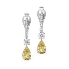 Pear Shaped-Canary Yellow Drop Earrings – Savransky Private Jeweler Diamond Dangling Earrings, Yellow Diamond Jewelry, Canary Yellow Diamonds, High Clothes, Fancy Yellow Diamond, Pear Cut Diamond, Orange Sapphire, Yellow Earrings, Canary Yellow