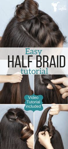 Braided Hairstyle Tutorial Videos, Braid Hairstyle Tutorial, Half Braid, Easy Updo, Cute Video, Long Box Braids, Braid Hairstyle, Easy Updos, Hairstyle Tutorial