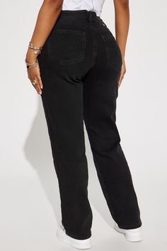 Black Straight Denim Bottoms, Basic Black Bottoms For Fall, Trendy Black Straight Jeans, Casual Black Straight Bottoms, Black Straight Bottoms For Spring, Black Straight Pants For Spring, Black Straight Bottoms With Relaxed Fit, Black Straight Relaxed Fit Bottoms, Black Straight Leg Jeans