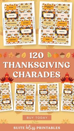 thanksgiving printables with the words,'120 thanksgiving charadess'on them