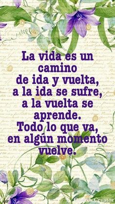 the words in spanish are written on paper with purple flowers and green leaves around it