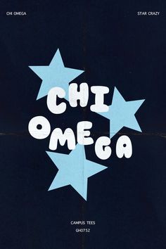 an advertisement for chi omega with stars on it