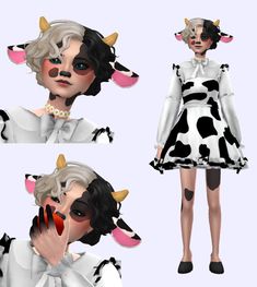 three different poses of a woman dressed as a cow