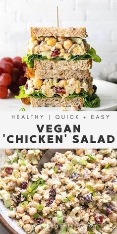 vegan chicken salad with lettuce and chickpeas in the middle