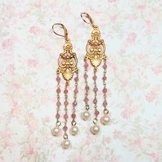 Pink Tourmaline Gemstone Earrings, Vintage Style Chandelier Earrings, Pink Dangle Earrings, Elegant Costume Jewelry Earrings Pink Dangle Earrings, Costume Jewelry Earrings, Earrings Elegant, Earrings Pink, Pretty Earrings, Tourmaline Gemstone, Earrings Vintage, Vintage Costume Jewelry, Vintage Costumes