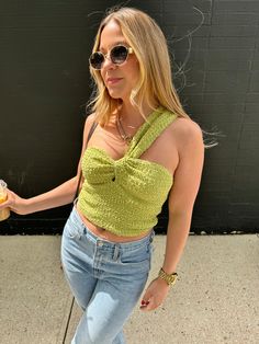 Feel confident and trendy with our Chloe One Shoulder Top! This textured crop top boasts a playful olive-lime green hue and a cute one shoulder design - the perfect, unique addition to your wardrobe. One shoulder textured crop top Olive-lime green hue Model is 5’2, wearing S Material: 100% Polyester Wash: Machine wash gentle. Hang to dry. Textured Crop, Skirt Coverup, One Shoulder Top, One Shoulder Tops, Shoulder Design, Women Clothing Boutique, Feel Confident, Boutique Clothing, Lime Green