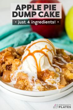 an apple pie dump cake with ice cream on top