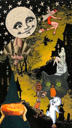 an image of halloween collage with ghost, pumpkins and other things in the background