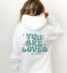 Get ready to be OBSESSED with this trendy back print hooded sweatshirt that reads, "you are loved, yes. you." Buy for yourself or for someone special.  Q U I C K F A C T S  ✦ Unisex heavy blend hooded sweatshirt- Gildan 18500 available in: white, ash, sand, sport grey, light blue, and light pink ✦ Medium-heavy fabric ✦ Printed and shipped from the USA with love  S I Z I N G  ✦ Classic fit, runs true to size ✦ 50% cotton, 50% polyester ✦ Please refer to size guide in listing photos before orderin Sweatshirt Aesthetic, Love S, Aesthetic Hoodie, White Ash, Love Everyone, You Are Loved, You Matter, Grey Light, Be Kind