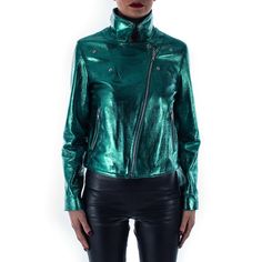 ITALIAN WOMEN BIKER LEATHER JACKET MADE WITH GENUINE LAMBSKIN LEATHER .METALLIC FOILED . COLOR : METALLIC TEAL . SIZE , FOR MORE DETAILS OF THE MEASUREMENTS PLEASE CHECK THE PICTURE #10. MADE IN ITALY (FADI -VERA PELLE) We've done our best to represent our true colors but due to the differences in screen resolution for computer monitors, colors can vary slightly. MATERIAL All our skins are tanned in Italy We Guaranty 100% the quality of what we are selling. SHIPPING & HANDLING LEATHER JACKET Metallic Jacket, Teal Leather, Italian Women, Leather Roll, Leather Skin, Biker Leather, Leather Biker Jacket, Lady Biker, Cool Jackets