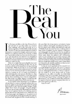 an article in the paper with black and white text that reads,'the real you '