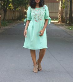 Linen dress for women/ Mint linen dress/ Linen pleated dress/ Loose linen dress/ made to order/ cust